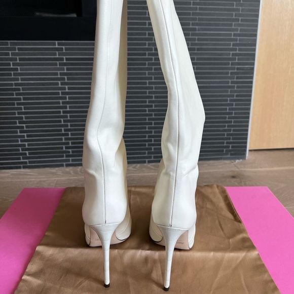 PARIS TEXAS WHITE EMBOSSED LIZARD HEEL 105MM STILETTO BOOT - Picture 5 of 6
